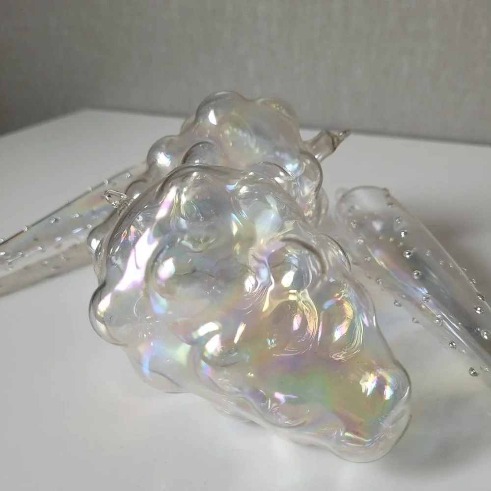 4 Pc Hand Blown Glass Christmas Ornaments Iridescent Icicles Grape Clusters